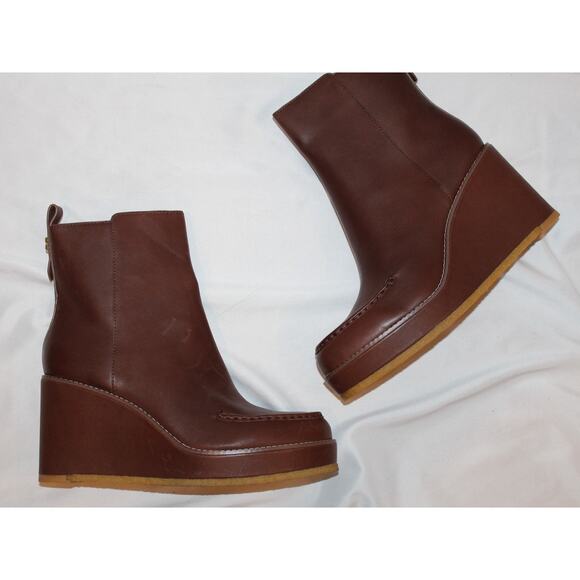 NIB WOMEN'S COACH BRADY LEATHER WEDGE BOOTIE BOOTS WALNUT BROWN SZ 11 $295 - Picture 5 of 8